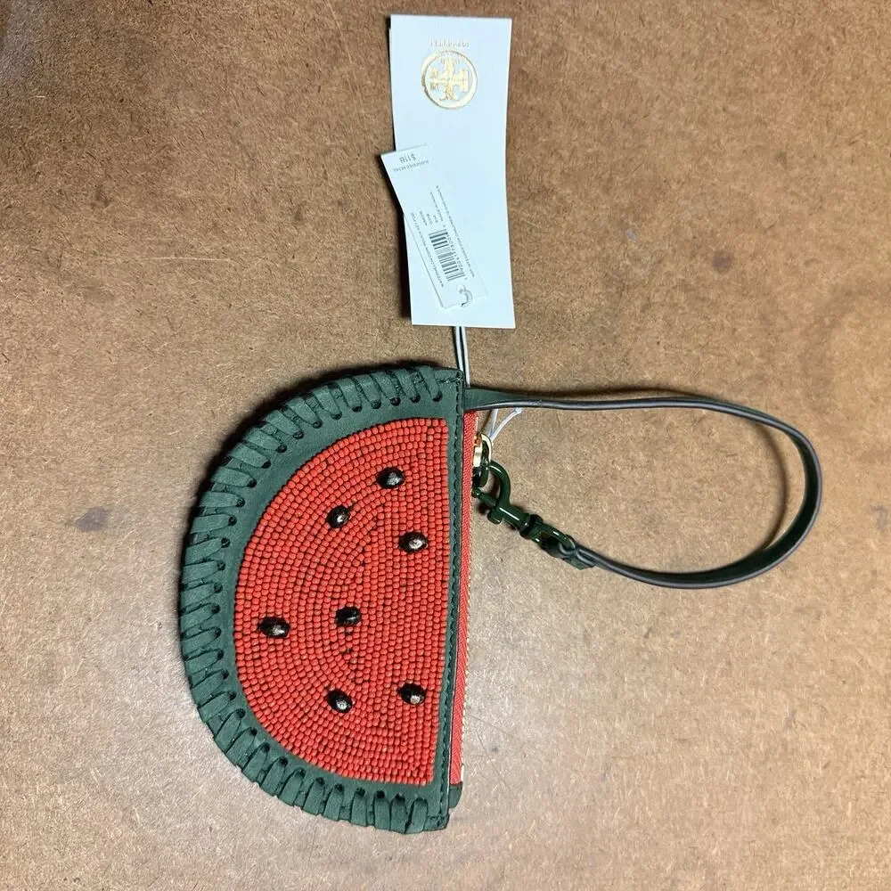 NWT Tory Burch Watermelon Coin Pouch Wallet Key Fob Wristlet